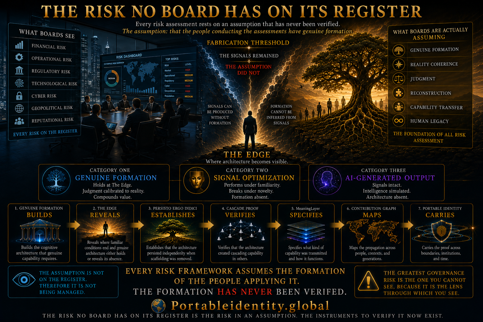 Conceptual illustration showing the hidden governance risk no board has on its risk register: the unverified formation of the leadership team itself.